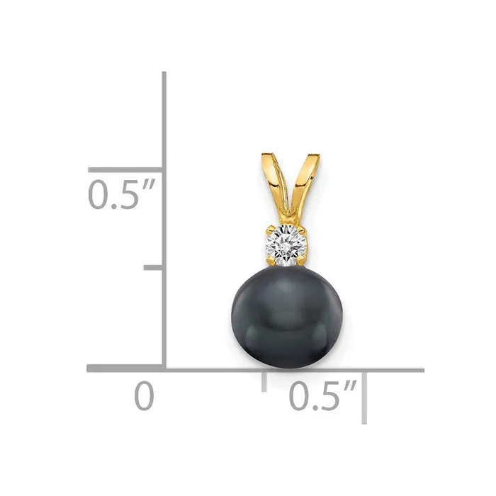 TreasureFineJewelers Necklaces 14k Yellow Gold 6mm Black FW Cultured Pearl AA Diamond Pendant
