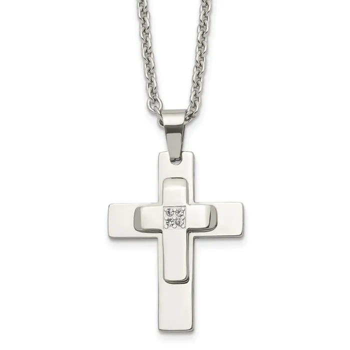 TreasureFineJewelers Necklaces Chisel Stainless Steel Polished with CZ Cross Pendant on a 22 inch Cable Chain Necklace