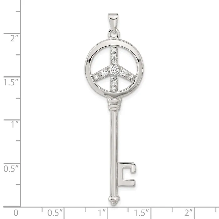 TreasureFineJewelers Necklaces Sterling Silver CZ Large Peace Sign Key Pendant