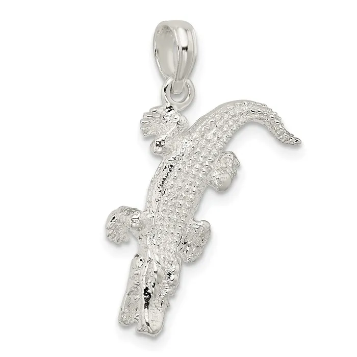 TreasureFineJewelers Necklaces Sterling Silver Polished 3D Alligator Pendant