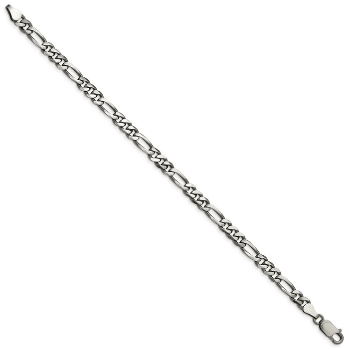 TreasureFineJewelers Rings Sterling Silver Antiqued 55mm Figaro Chain
