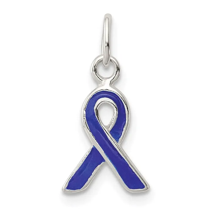 TreasureFineJewelers Rings Sterling Silver Blue Enameled Awareness Charm