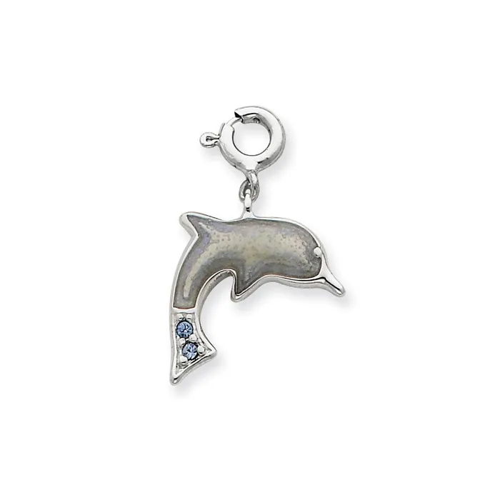 TreasureFineJewelers Rings Sterling Silver Enameled with Blue CZs Dolphin