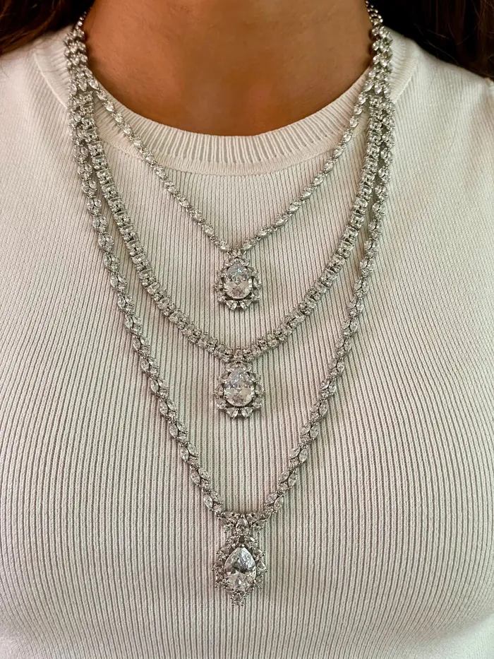 Necklaces PRERTO ECOMMERCE PRIVATE LIMITED 3 Layer Dimonte Tear Drop Necklace Set Necklace Earrings