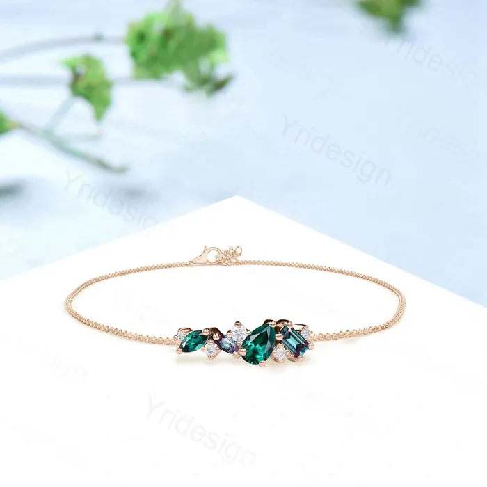 PENFINE Bracelets Elegant Pear Shaped Emerald Bracelet MultiStone Baguette Alexandrite Moissanite Lobster Claw Bracelet Silver Gold Art Deco Anniversary Gift PENFINE Bracelets Elegant Pear Shaped Emerald Bracelet MultiStone Baguette Alexandrite Moissanite Lobster Claw Bracelet Silver Gold Art Deco Anniversary Gift