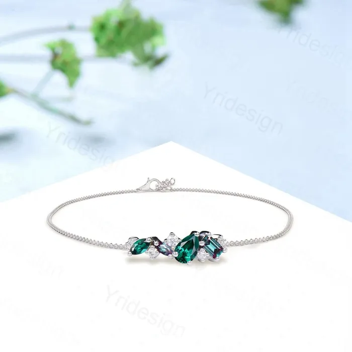 PENFINE Bracelets Elegant Pear Shaped Emerald Bracelet MultiStone Baguette Alexandrite Moissanite Lobster Claw Bracelet Silver Gold Art Deco Anniversary Gift PENFINE Bracelets Elegant Pear Shaped Emerald Bracelet MultiStone Baguette Alexandrite Moissanite Lobster Claw Bracelet Silver Gold Art Deco Anniversary Gift