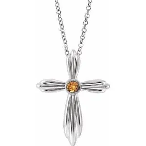Platinum Citrine Cross 1618 NecklaceR42369678PSTWBC WB Choice Jewelry Necklaces