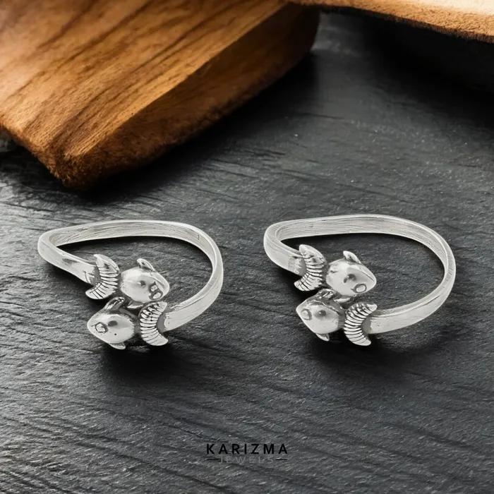 Rings Karizma Jewels 925 Real Sterling Silver Indian women amazing fish design Oxidized Toe Ring Pair
