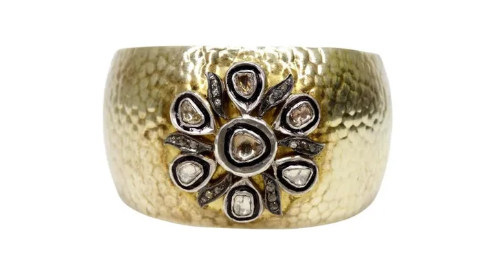 Rings Vintage by Misty Uncut Diamond Hammered Silver Cuff
