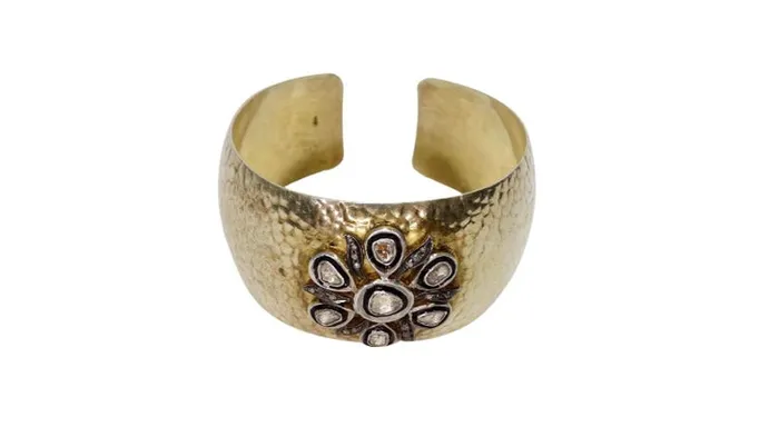 Rings Vintage by Misty Uncut Diamond Hammered Silver Cuff