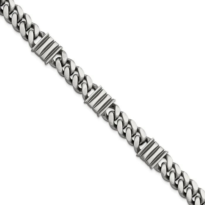 WB Choice Jewelry Bracelets Sterling Silver Mens Black Rhodiumplated Brushed CurbBar BraceletWBCQG574285