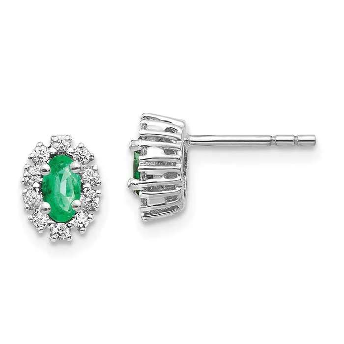 WB Choice Jewelry Earrings 14k White Gold 15Ct Diamond and Emerald Oval Halo EarringsWBCEM5591EM020WA
