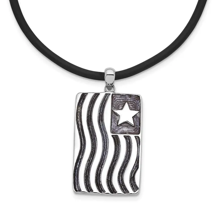 WB Choice Jewelry Necklaces Sterling Silver Waves Of Pride 22in Rubber Cord w2in ext NecklaceWBCQSX328