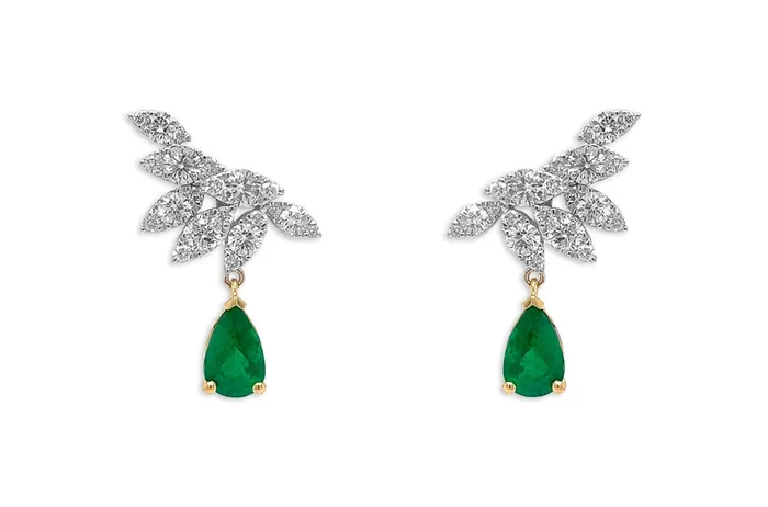 Albert Hern Earrings Earrings 18kt Gold Lookatme Pear Emeralds Diamonds