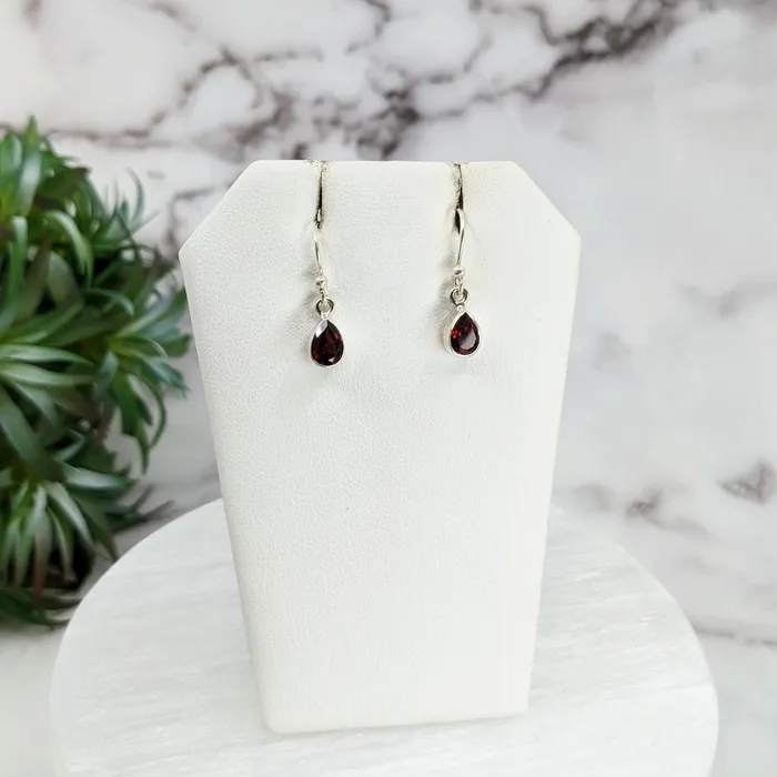 Bliss Crystals Earrings Garnet Faceted Sterling Silver Dangle Earrings LV3248