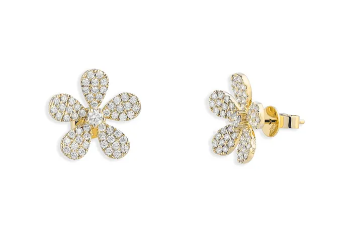 Earrings 18kt Gold Flowers with Diamonds Studs Albert Hern Earrings