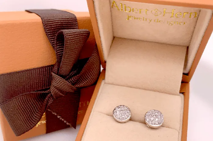 Earrings Albert Hern Earrings 040 cts Micro Pave Diamonds Disc Stud 18kt Gold