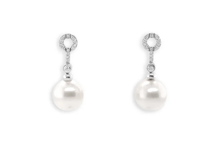 Earrings Earrings 18kt White Gold Dangle South Sea Pearl Diamonds Albert Hern