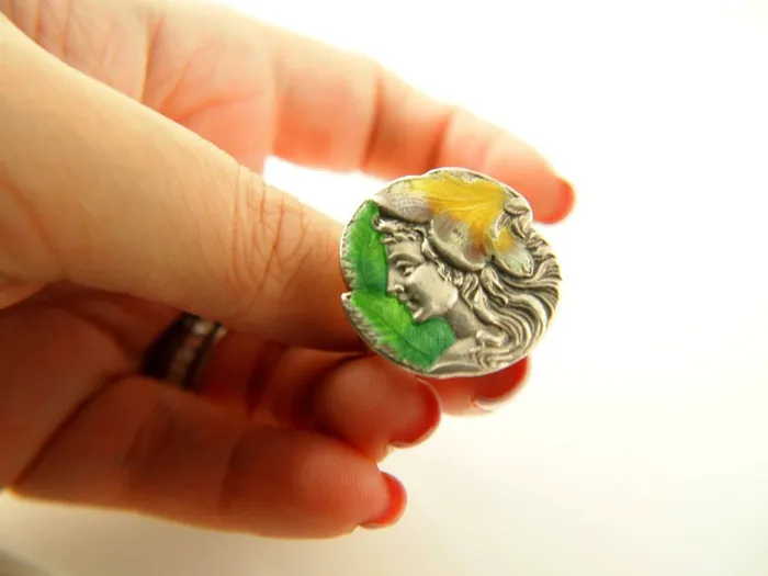 Enamel Goddess Ring Art Nouveau Sterling Silver Mucha Vintage Love Vintage Paris Rings
