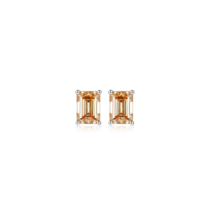 icezeusshop Earrings S925 Silver Emerald cut Rare Color Moissanite Stud Earrings