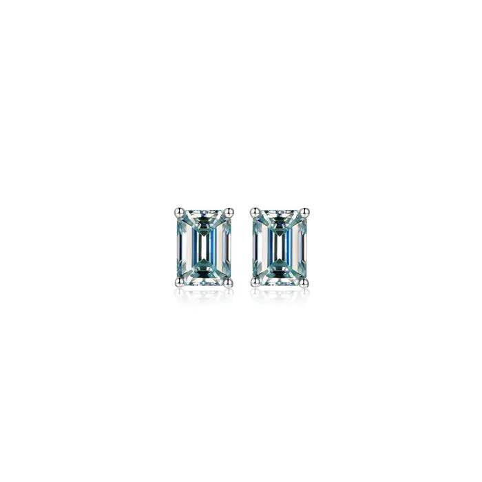 icezeusshop Earrings S925 Silver Emerald cut Rare Color Moissanite Stud Earrings