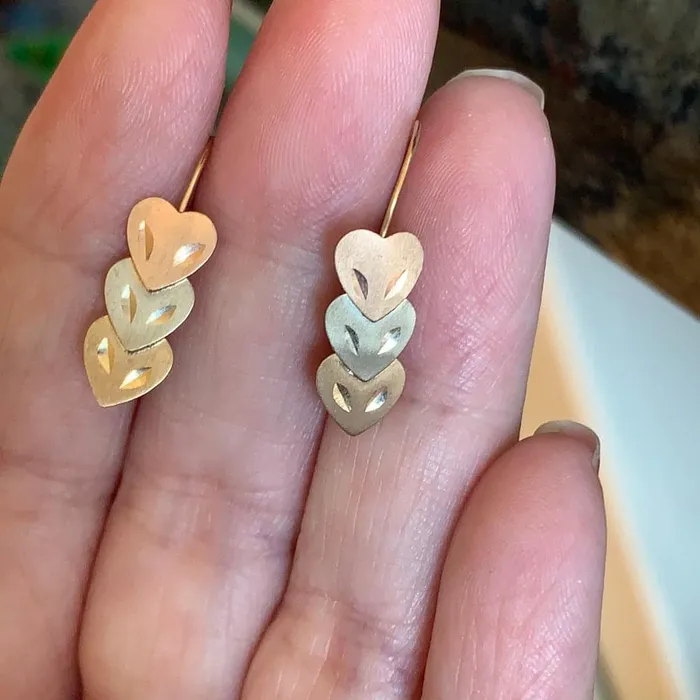 Love Vintage Paris Earrings Three Color Heart Earrings 14k Gold Vintage