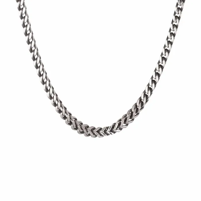 Necklaces INOX JEWELRY Antiqued Silver Tone Stainless Steel 5mm Franco Link Chain