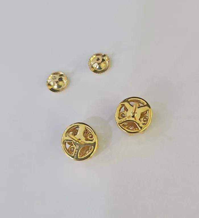 10k Diamond Flower Earrings Yellow gold Real screwback Women Men Studs Gold and Diamond Earrings