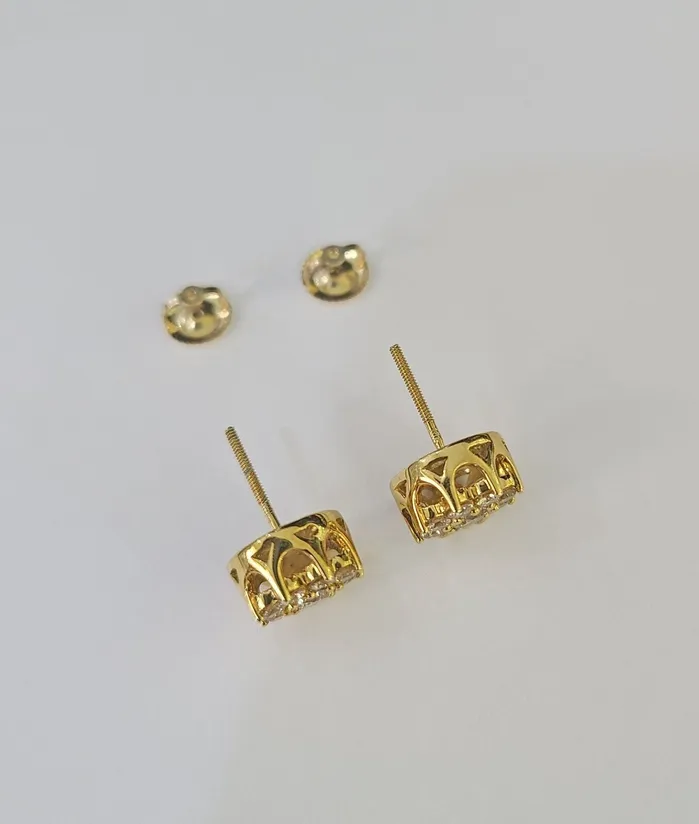10k Diamond Flower Earrings Yellow gold Real screwback Women Men Studs Gold and Diamond Earrings