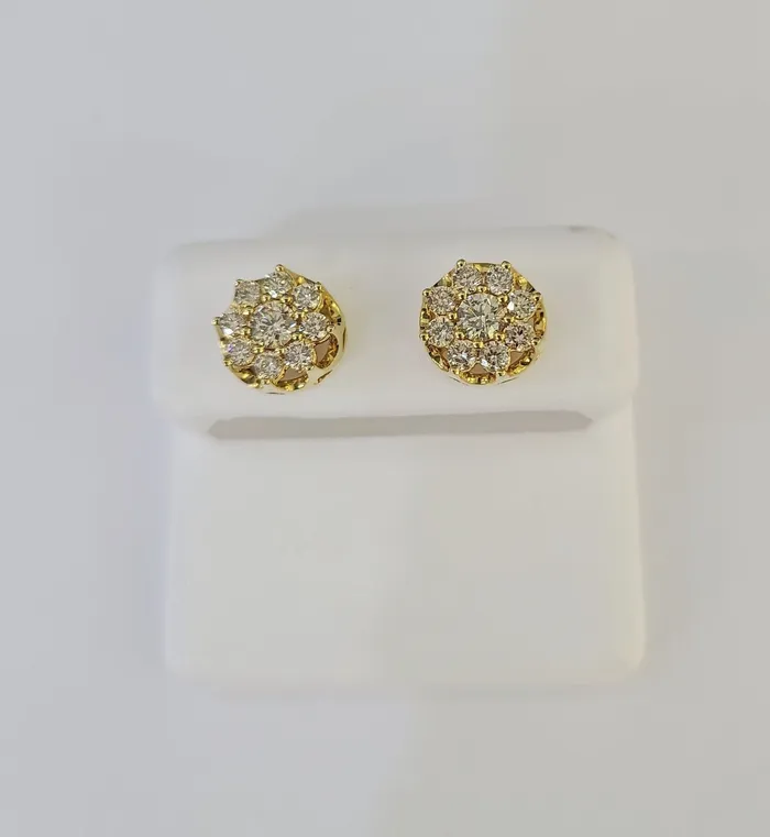 10k Diamond Flower Earrings Yellow gold Real screwback Women Men Studs Gold and Diamond Earrings