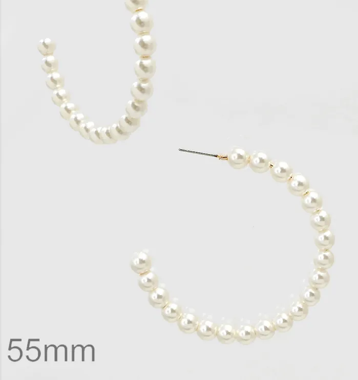 Ae6367gdcrm Earrings 55mm Glass Pearl Steel Wire Hoop Earrings