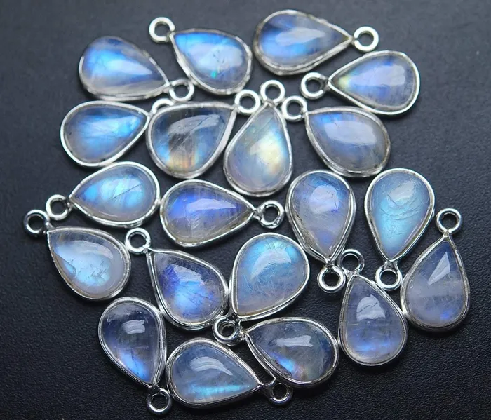 Beads Supplies USA Necklaces 925 Sterling SilverRainbow Moonstone Smooth Pear Shape Pendant 15 Piece Of 14mm Approx
