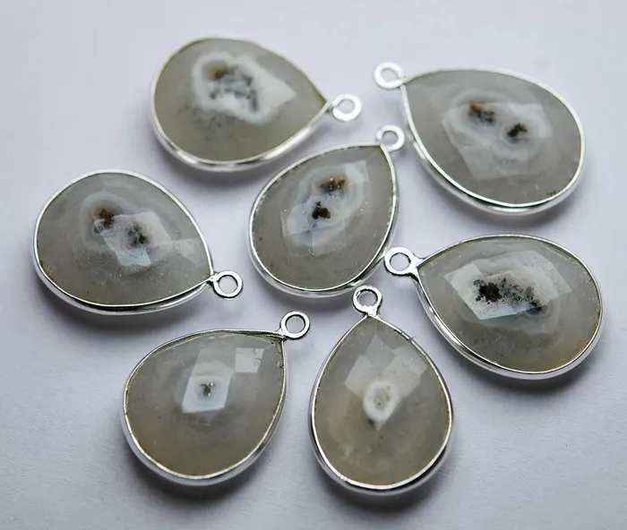 Beads Supplies USA Rings 925 Sterling SilverSolar Quartz Faceted Pear ShapePendent 4 Piece Of 1920mm Approx