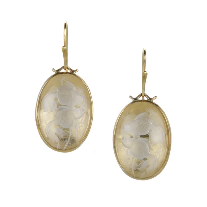 Earrings Annette Ferdinandsen One of a Kind Crystal Cameo Double Fish Earrings