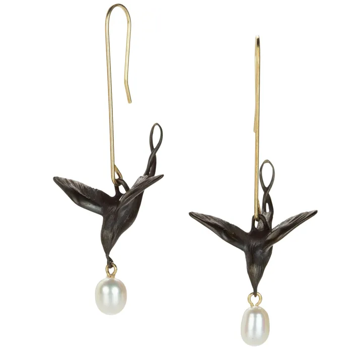 Earrings Gabriella Kiss Bronze Flying Bird Earrings with Pearls
