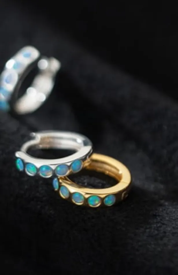 Earrings Sophiareneboutiquecom Sterling Silver Mini Opal Hoop HUGGIE Earrings