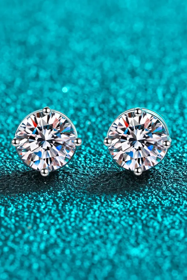 Earrings Trendsi 2 Carat Moissanite RhodiumPlated Stud Earrings