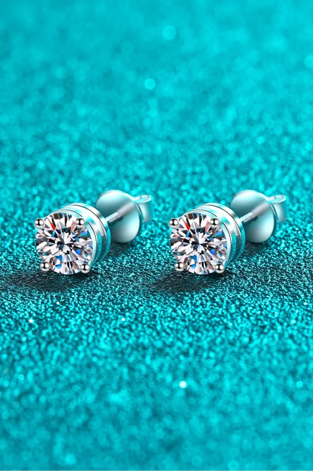 Earrings Trendsi 2 Carat Moissanite RhodiumPlated Stud Earrings