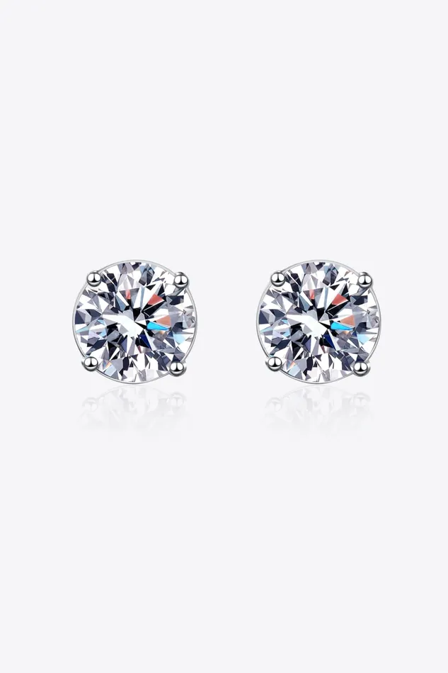 Earrings Trendsi 2 Carat Moissanite RhodiumPlated Stud Earrings