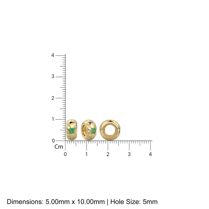 Jalvi Co Charm Necklaces 14k Gold Roundel Emerald Spacer Charm Dotted Diamond Emerald Square Charm Holder Eternity Round Emerald Band Connector May Birthstone