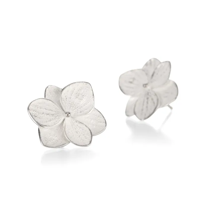 John Iversen Earrings Bright Silver Large Twin Hydrangea Earrings