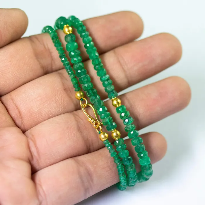 Necklaces Beads Supplies USA Natural Green Emerald 18K Solid Yellow Gold Clasp Designer Necklace 20