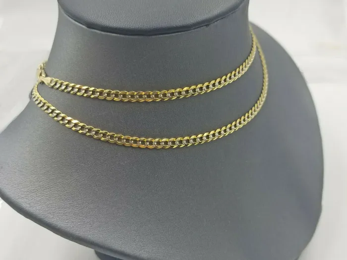 Necklaces Gold and Diamond Chain 14k Solid Gold Cuban Link Necklace 4mm Diamond Cut Men Women Real 1826