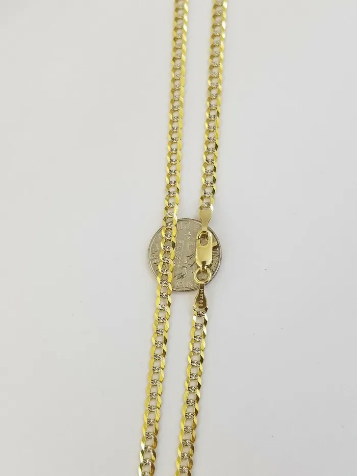 Necklaces Gold and Diamond Chain 14k Solid Gold Cuban Link Necklace 4mm Diamond Cut Men Women Real 1826