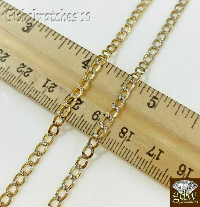 Necklaces Gold and Diamond Chain 14k Solid Gold Cuban Link Necklace 4mm Diamond Cut Men Women Real 1826