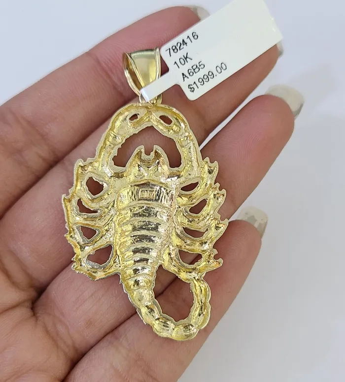 Necklaces Gold and Diamond Real 10k Miami Cuban Chain Scorpion Charm Set 4mm Yellow Gold Necklace Pendant