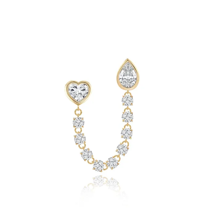 Alev Collection Earrings Two Bezel Solitaire Diamond Chain Earring