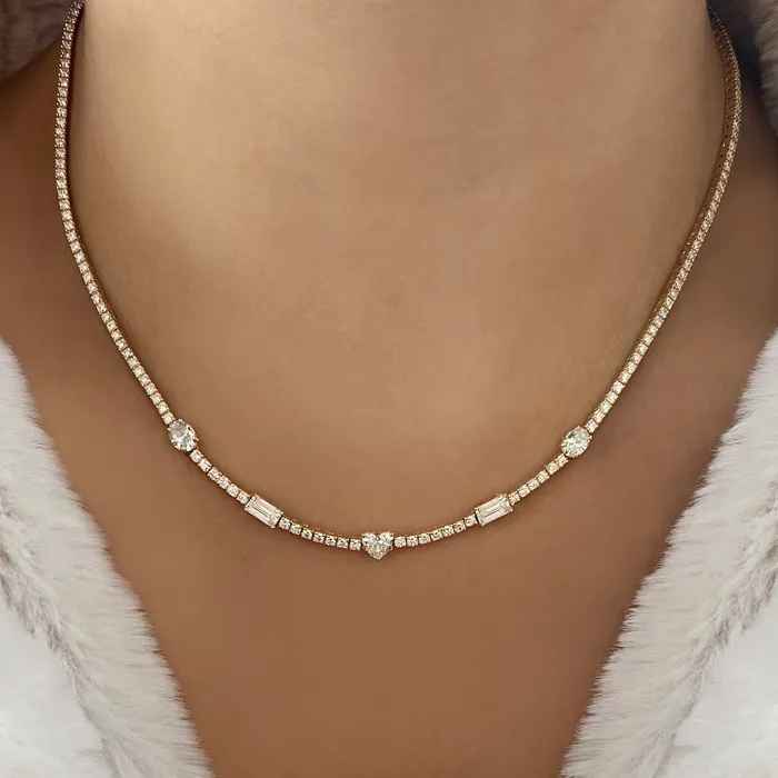 Alev Jewelry Five Shape Diamond Tennis Necklace Necklaces