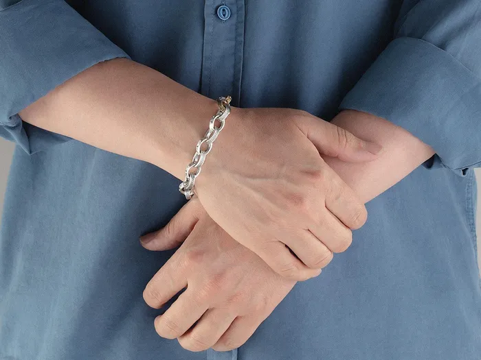 Bracelets GG SILVER NEW GURHAN Mens Sterling Silver Chain Link Bracelet Large Chevron Oval Links