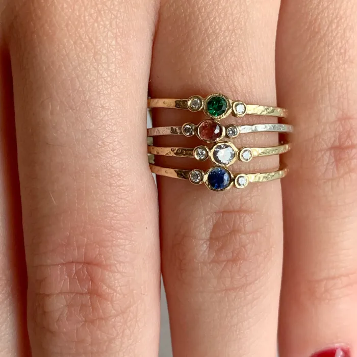 Emily Amey Jewelry Rings Aquamarine and Diamond Stacker Ring in 14k gold or Sterling Silver